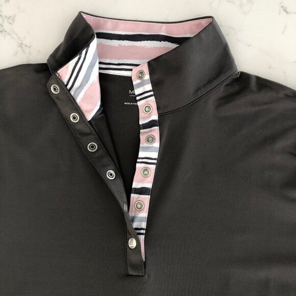 Maggie Lane Athletic Short Slv 1/4 Snap Hi Neck Golf Shirt Grey Wht Pink Sz S - Picture 7 of 10